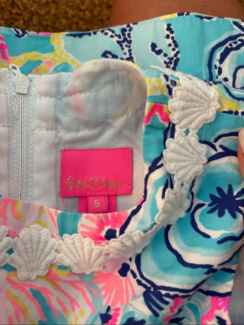 Lilly Pulitzer Girls Aqua Floral Shift Dress with Pink & Yellow Accents